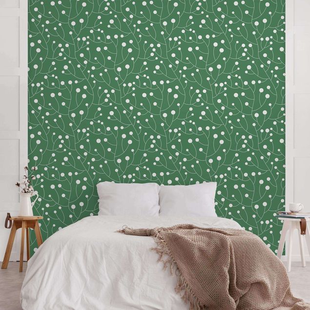 papel de parede moderno para sala Natural Pattern Growth With Dots On Green