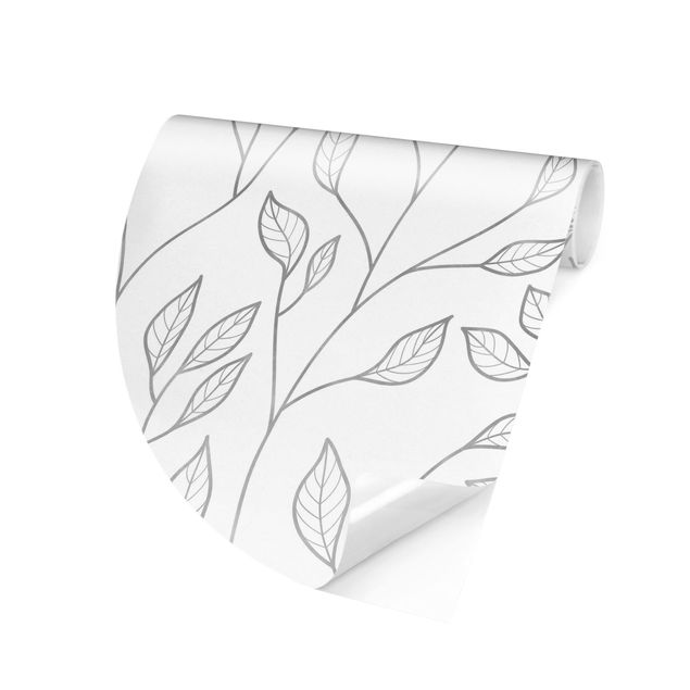papel de parede moderno Natural Pattern Branches With Leaves In Grey