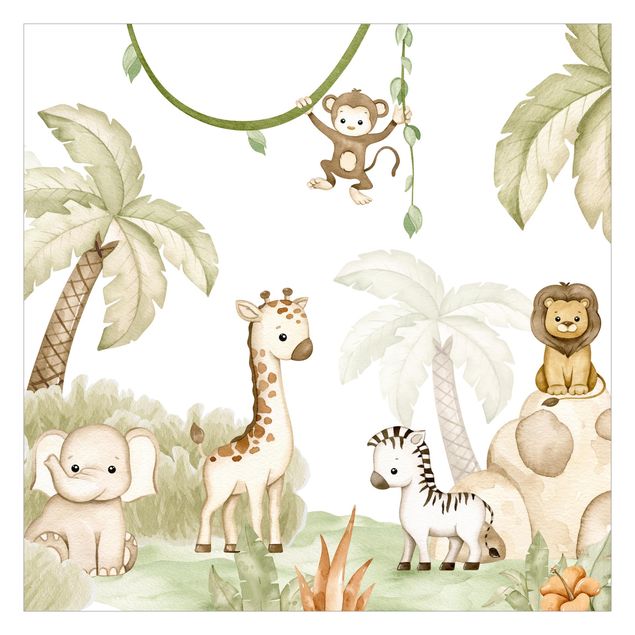 papel de parede moderno Cute savannah animals at the edge of the jungle