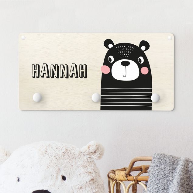 decoração quarto bebé Cute Striped Bear With Customised Name