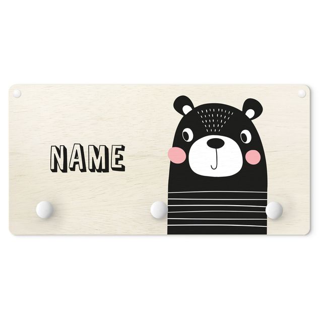 Cabides de parede animais Cute Striped Bear With Customised Name