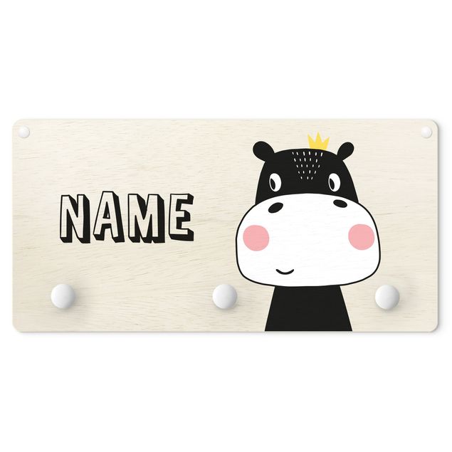 Cabides de parede animais Cute Crowned Hippo With Customised Name