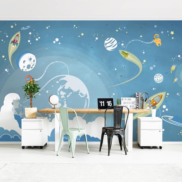 papéis de parede azul No.MW16 Colourful Hustle And Bustle In Space