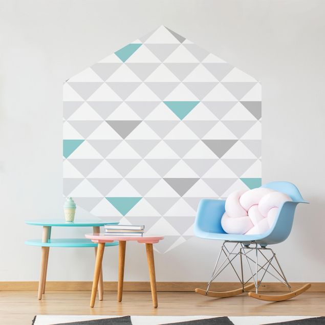 Papel de parede padrões No.YK64 Triangles Gray White Turquoise
