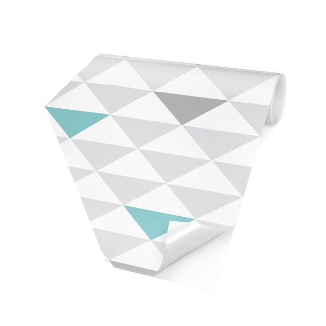 Papel de parede hexagonal No.YK64 Triangles Gray White Turquoise