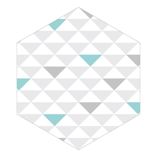 Papel de parede cinza No.YK64 Triangles Gray White Turquoise