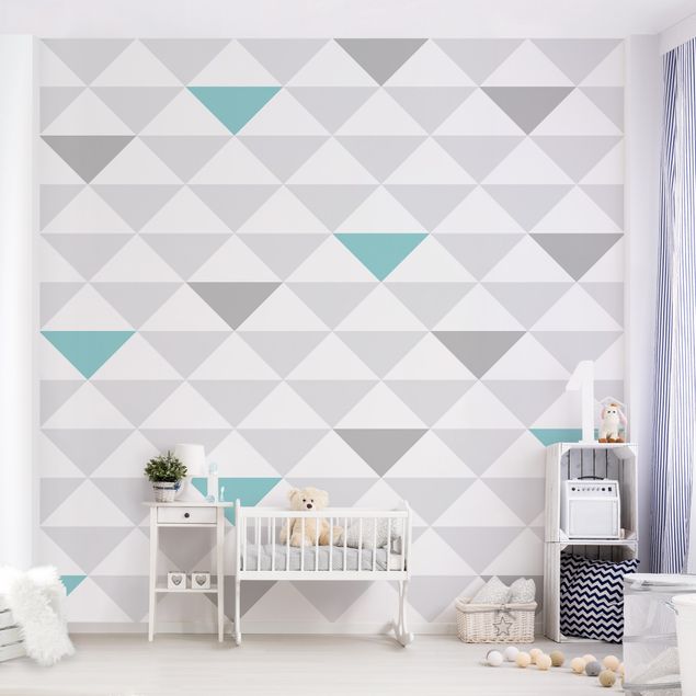 decoração quarto bebé No.YK64 Triangles Grey White Turquoise