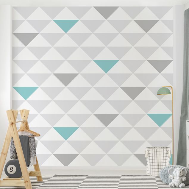 papel de parede para quarto de casal moderno No.YK64 Triangles Grey White Turquoise