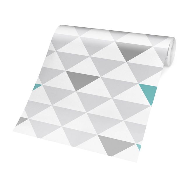 Papel de parede padrões No.YK64 Triangles Grey White Turquoise