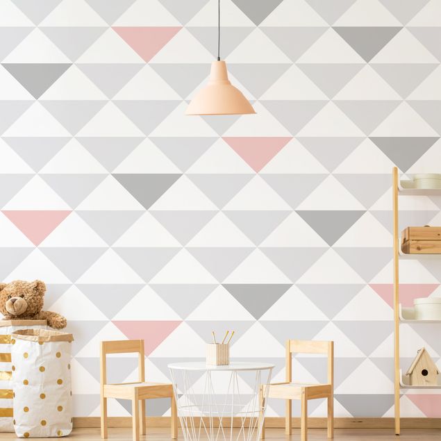 decoração quarto bebé No.YK65 Triangles Grey White Pink