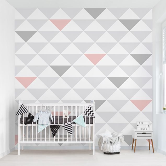 papel de parede para quarto de casal moderno No.YK65 Triangles Grey White Pink
