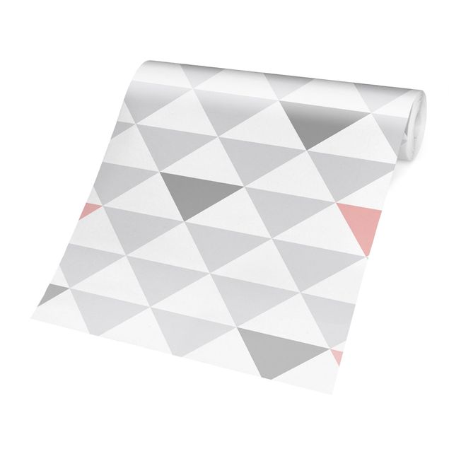 Papel de parede padrões No.YK65 Triangles Grey White Pink