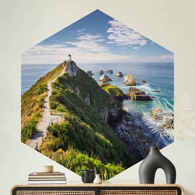 Papel de parede montanhas Nugget Point Lighthouse And Sea New Zealand