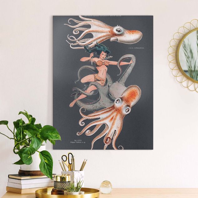 Telas decorativas peixes Nymph With Octopusses