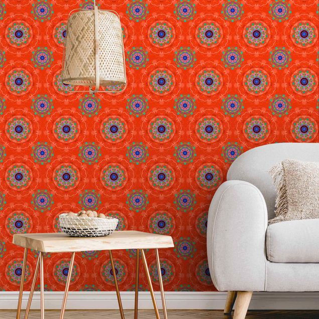 Papel de parede padrões Orange Mandala Pattern - Roll