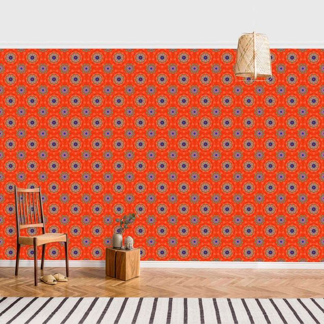 papel de parede moderno Orange Mandala Pattern - Roll
