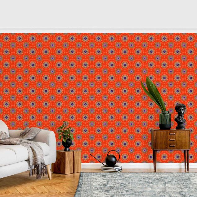 Papel de parede zen Orange Mandala Pattern - Roll
