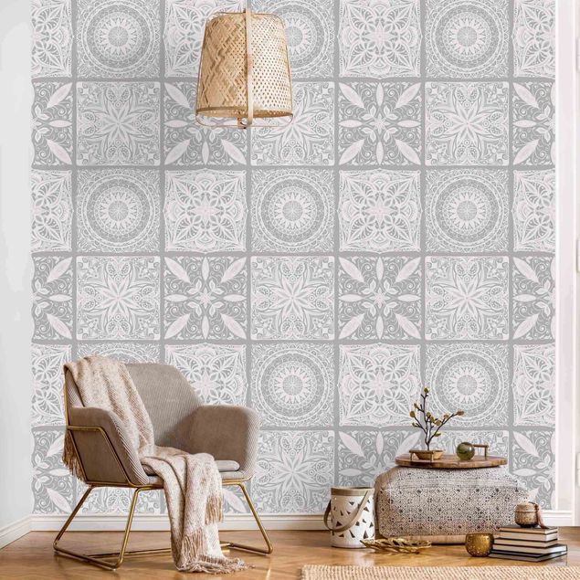 papel de parede moderno Oriantal Mandala Pattern Mix With Grey