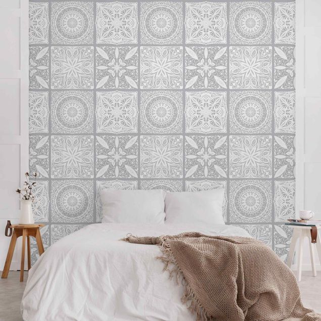 Papel de parede rústico Oriantal Mandala Pattern Mix With Grey