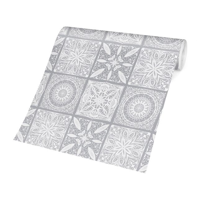 Papel de parede cinza Oriantal Mandala Pattern Mix With Grey