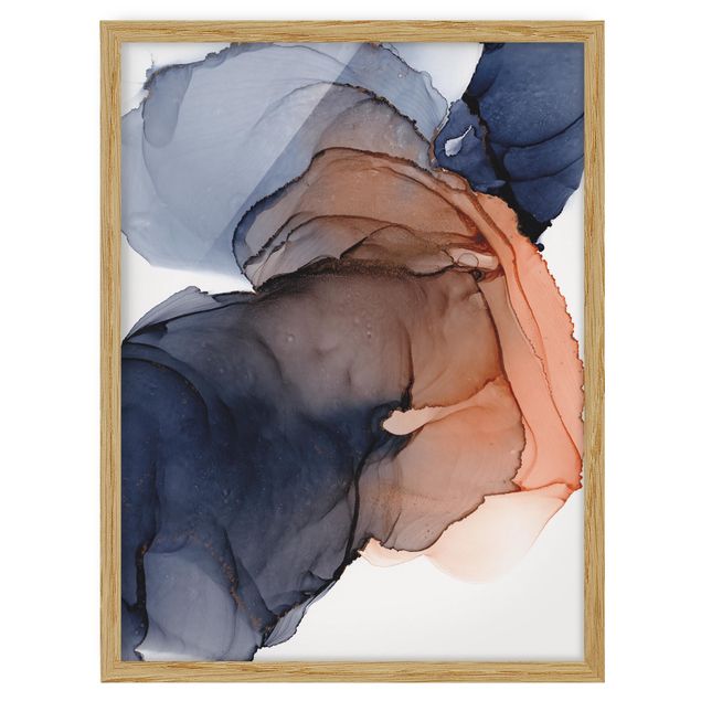 quadros abstratos modernos Drops Of Ocean Blue And Orange With Gold