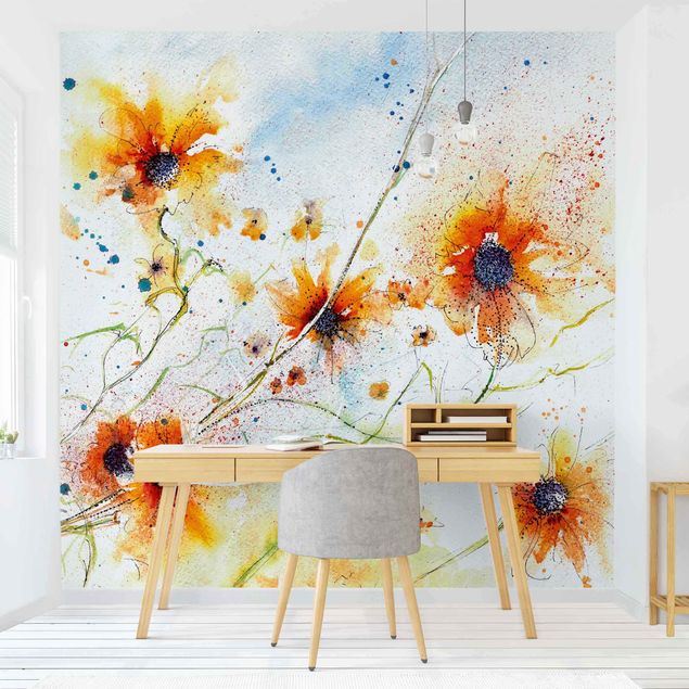 papel de parede para quarto de casal moderno Painted Flowers
