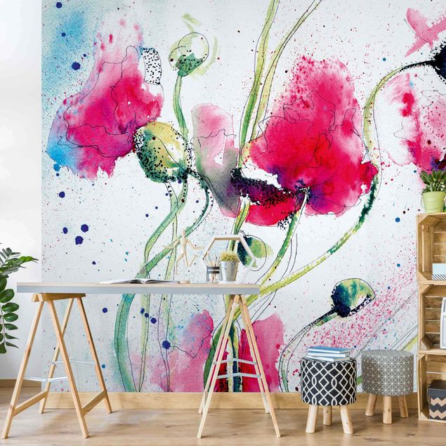papel parede de flor Painted Poppies