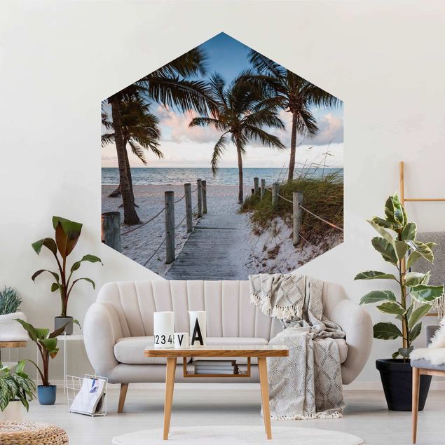 papéis de parede praias Palm Trees At Boardwalk To The Ocean