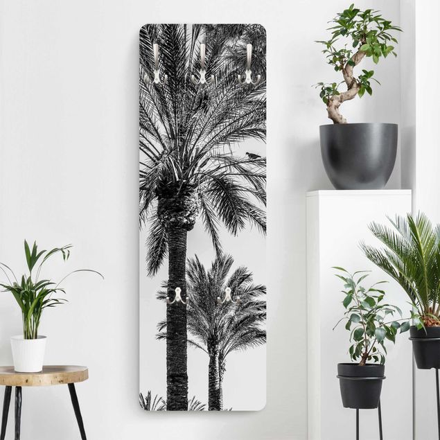 Cabides de parede em preto e branco Palm Trees At Sunset Black And White