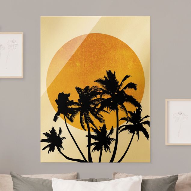 Quadros em vidro pôr-do-sol Palm Trees In Front Of Golden Sun
