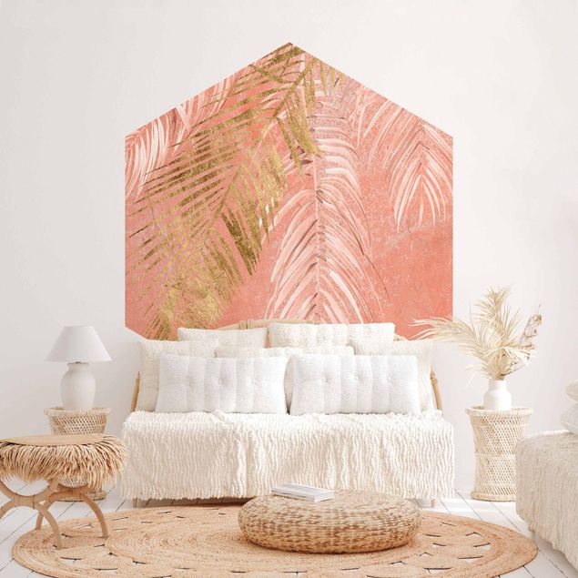papel parede de flor Palm Fronds In Pink And Gold I