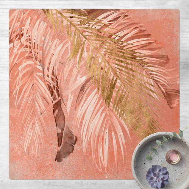 Tapetes selva Palm Fronds In Pink And Gold II