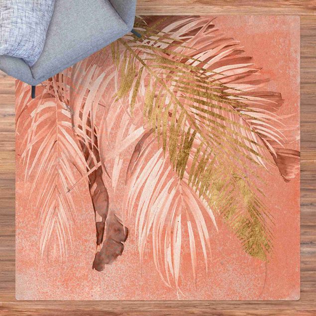 Tapetes modernos Palm Fronds In Pink And Gold II