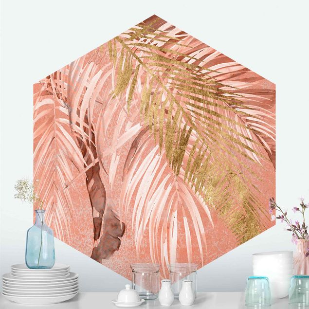 papel de parede moderno Palm Fronds In Pink And Gold II