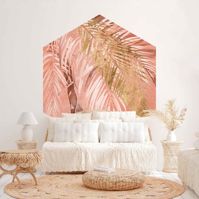 Papel de parede com flores Palm Fronds In Pink And Gold II