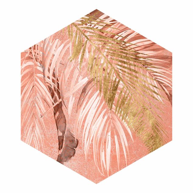 Mural de parede Palm Fronds In Pink And Gold II