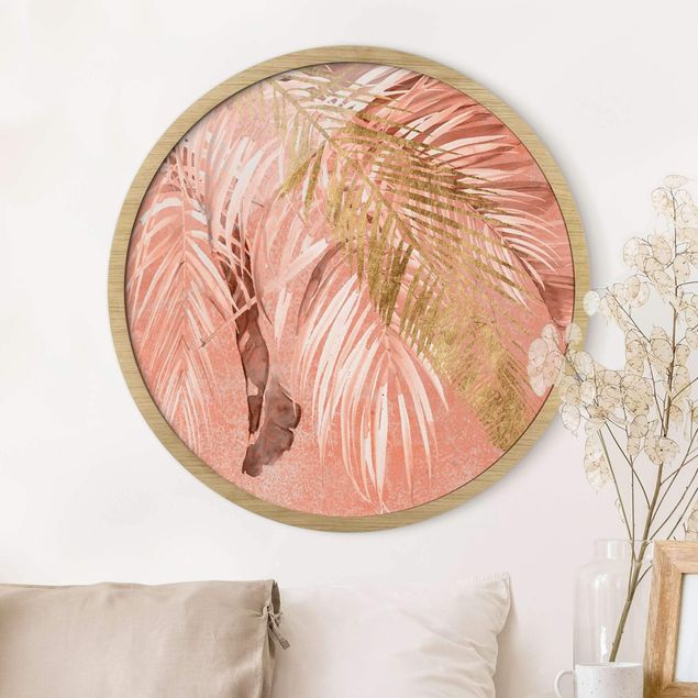 Quadros com moldura flores Palm Fronds In Pink And Gold II