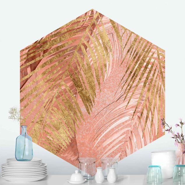 papel de parede moderno Palm Fronds In Pink And Gold III