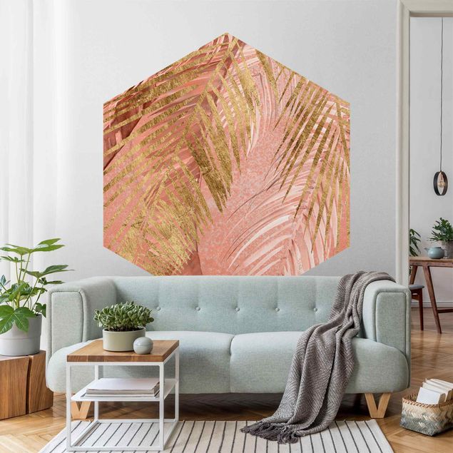 Papel de parede com flores Palm Fronds In Pink And Gold III