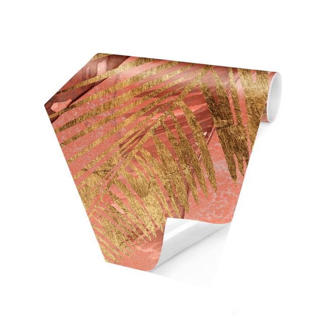 Papel de parede rosa Palm Fronds In Pink And Gold III