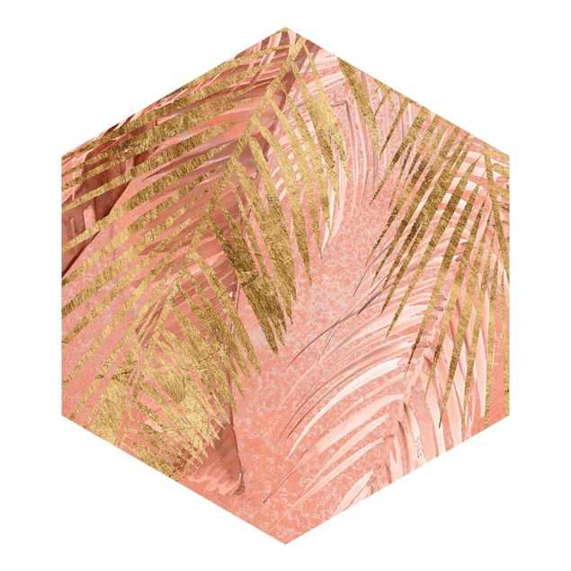 Mural de parede Palm Fronds In Pink And Gold III