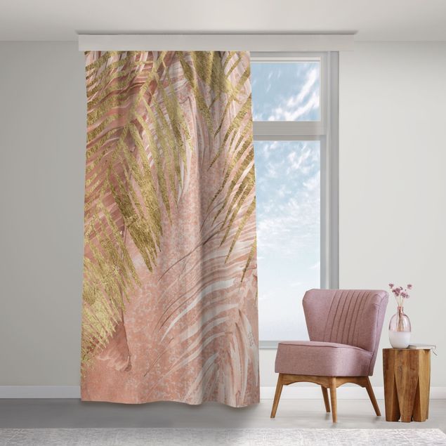 Cortinas modernas Palm Fronds In Pink And Gold III