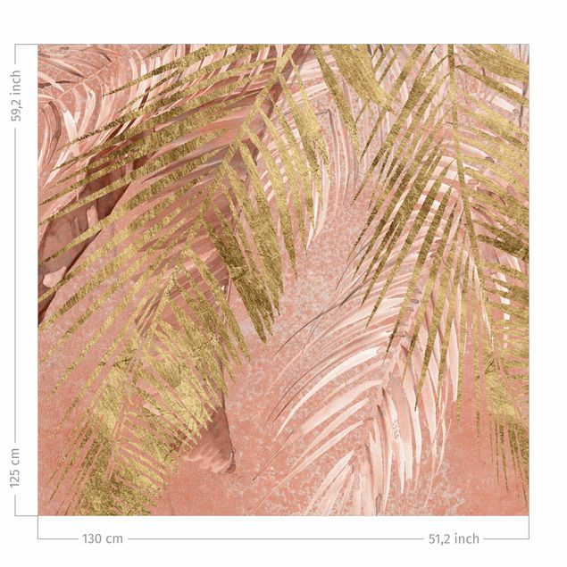cortina sob medida Palm Fronds In Pink And Gold III