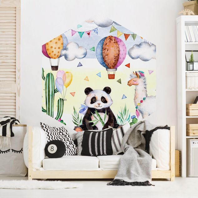 papéis de parede de animais Panda And Lama Watercolour