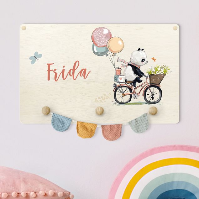 decoração para quartos infantis Panda On Flower Bicycle With Customised Name