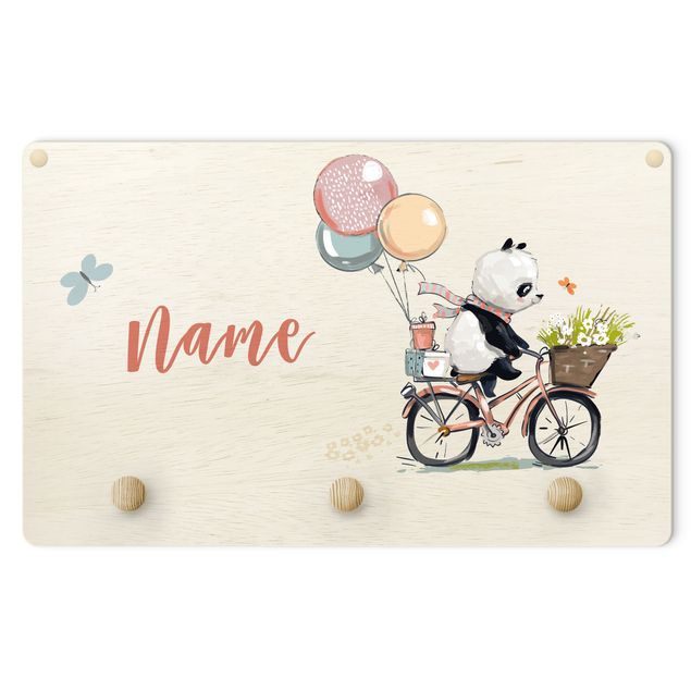 Cabides de parede multicolorido Panda On Flower Bicycle With Customised Name