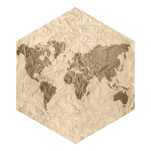 murais de parede Paper World Map Beige Brown