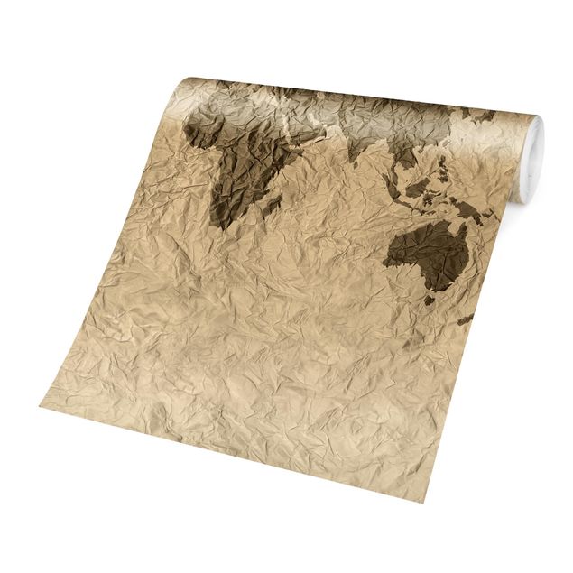 Mural de parede Paper World Map Beige Brown