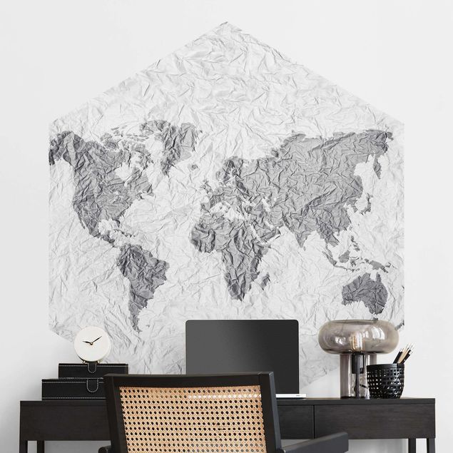 decoraçoes cozinha Paper World Map White Gray