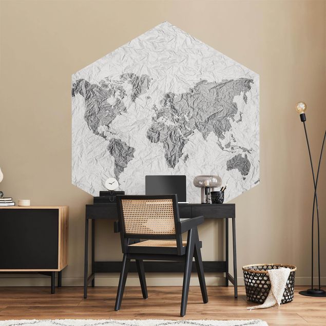 Papel de parede mapa mundi Paper World Map White Gray